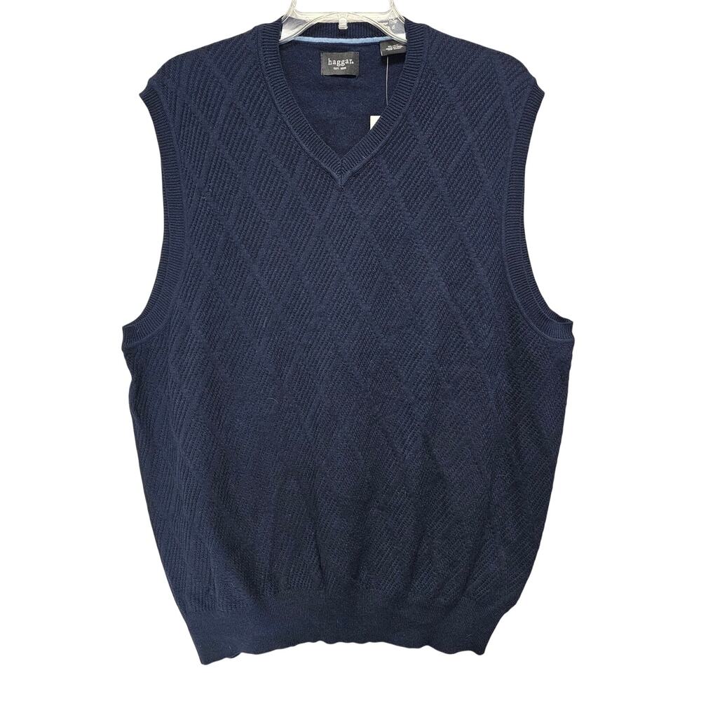 NWT Haggar Mens Blue Heather Diamond-Texture Stitch V-Neck Sweater Vest-Size XL